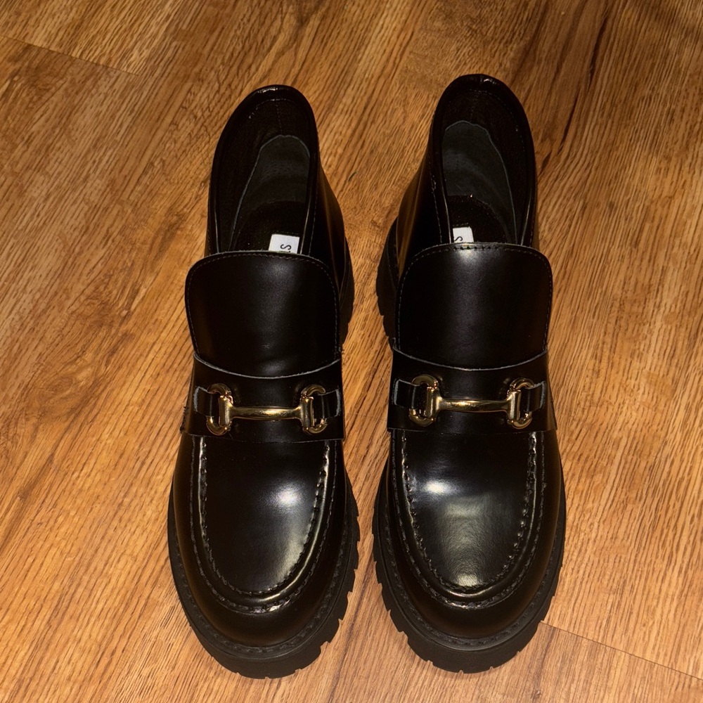 Steve Madden Black Loafers with Gold Detail